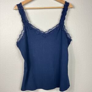 Women's Y2K‎ Lace Trim Ribbed Tank Camisole Top Maurices Plus Size 1X Navy Blue